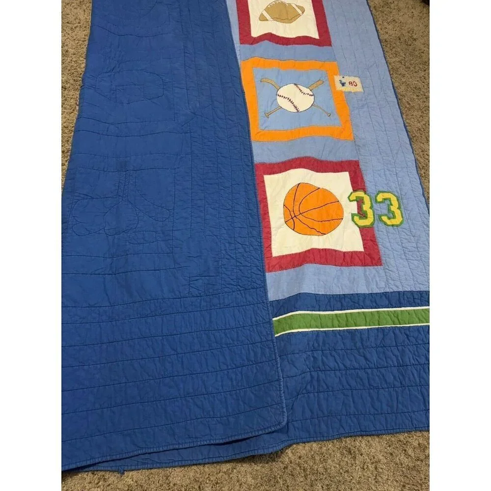 Patchwork Sports Quilt Comforter Bedding Cotton Blue Multicolor Twin 65x83 Youth